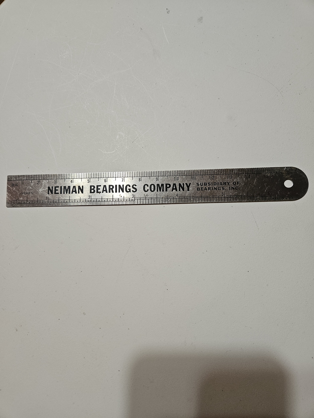 Vintage Metal Promotional  Ruler Nieman Bearings Company- Silver